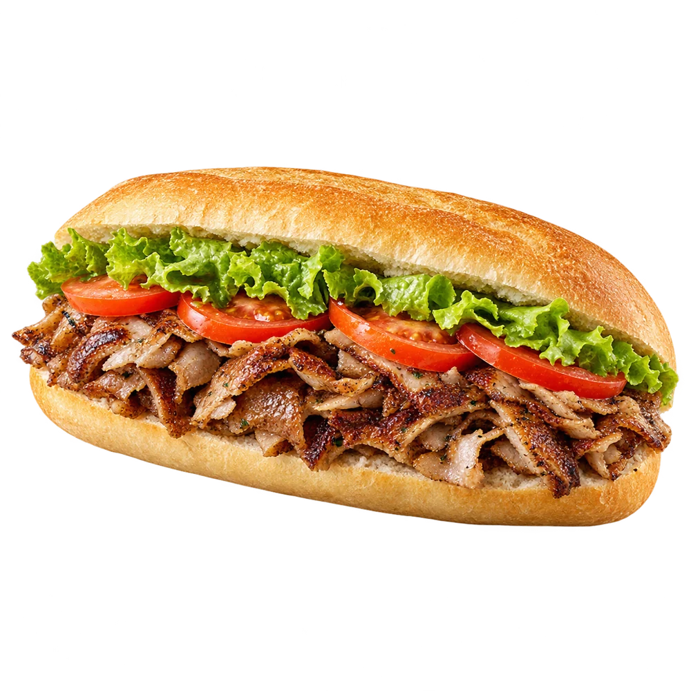 Illustration d’un sandwich kebab, viande grillée et crudités
